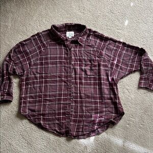 Women’s Plaid Flannel Shirt - Burgundy